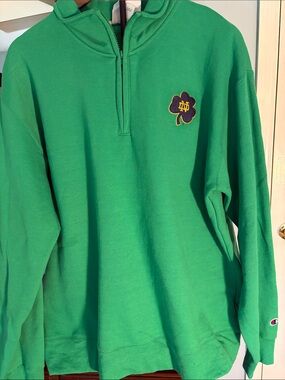 Champion Green Quarter-Zip Pullover with Notre Dame Shamrock Patch